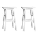 2x Wooden Bar Stools White Kitchen Chairs 66cm Beech Split Level Footrest