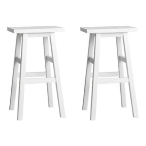 2x Wooden Bar Stools White Kitchen Chairs 66cm Beech Split Level Footrest