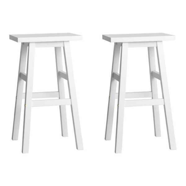 2x Wooden Bar Stools White Kitchen Chairs 66cm Beech Split Level Footrest