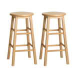 2x Wooden Bar Stools Beech 61cm Natural Finish Anti slip Footrest