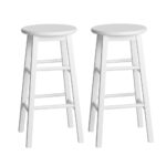 2x Wooden Bar Stools White Beech 61cm High Round Seat Anti slip Footrest