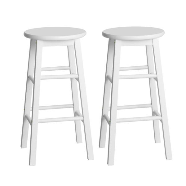 2x Wooden Bar Stools White Beech 61cm High Round Seat Anti slip Footrest