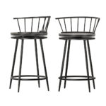 2x Swivel Bar Stools Wooden Seat 120kg Capacity Ergonomic Metal Frame Black