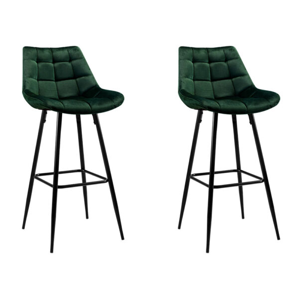 2x Velvet Bar Stools Green Tufted 76cm Seat Height Metal Footrest Anti Slip