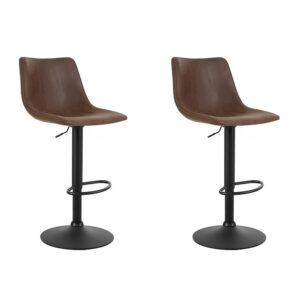 2x Vintage Leather Bar Stools Swivel Adjustable Gas Lift High Back Brown 150kg