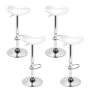 4x White Leather Bar Stools Swivel Gas Lift Chair 360° Foam Padded Seat