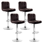 4x Adjustable Swivel Bar Stools Faux Leather Padded Seat Brown Gas Lift 150kg