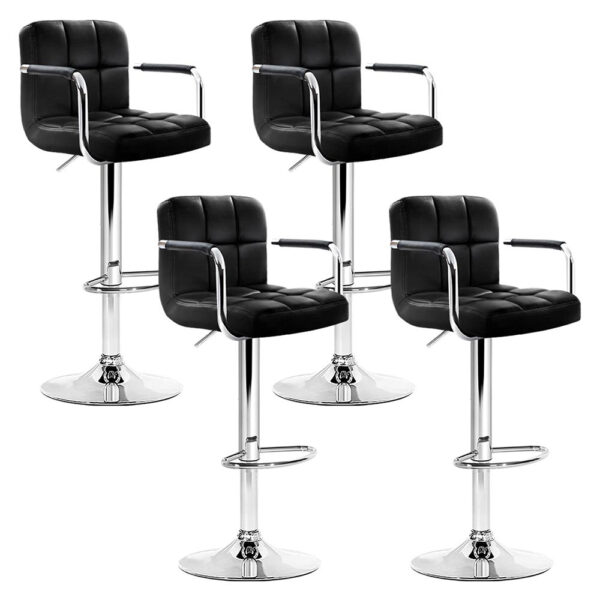 4x Adjustable Swivel Bar Stools PU Leather Gas Lift Armrest Black Comfort Foam