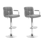 2x Fabric Bar Stools w/ Armrest Gas Lift Swivel Grey 150kg Capacity 68 81cm