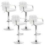 4x Adjustable Swivel Bar Stools PU Leather Gas Lift Armrest White 150kg Capacity