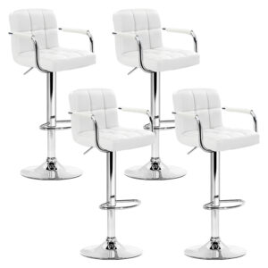 4x Adjustable Swivel Bar Stools PU Leather Gas Lift Armrest White 150kg Capacity