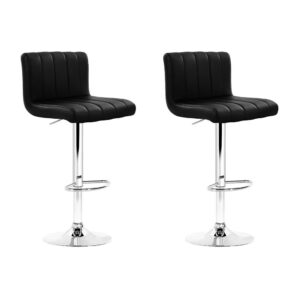 2x Adjustable Swivel Bar Stools High Back PU Leather 360° Gas Lift Black 150kg