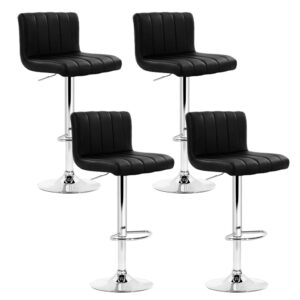 4x Adjustable Swivel Bar Stools PU Leather High Back Gas Lift 68 81cm Black