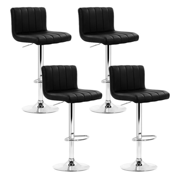 4x Adjustable Swivel Bar Stools PU Leather High Back Gas Lift 68 81cm Black