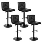 4x Leather Bar Stools Swivel Adjustable Gas Lift 150kg Capacity Black