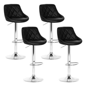 4x Adjustable Swivel Bar Stools PU Leather Padded Gas Lift 66 79cm Black