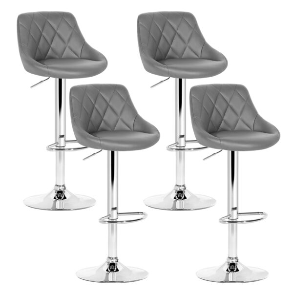 4x Adjustable Swivel Bar Stools PU Leather Padded Gas Lift Grey 150kg Capacity