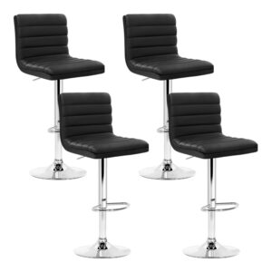 4x Leather Bar Stools Adjustable Swivel Padded Seat Chrome Base Black 150kg