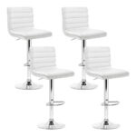 4x Modern Swivel Bar Stools Faux Leather Padded Seat Adjustable White