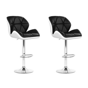 2x Adjustable Leather Bar Stools 360 Swivel Gas Lift Padded Black White