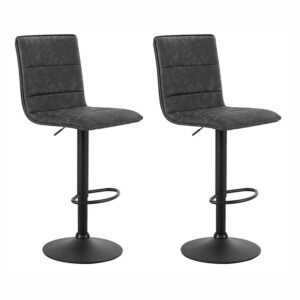 2x Adjustable Bar Stools PU Leather Swivel Gas Lift Comfort Grey 150kg Capacity