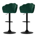 2x Velvet Bar Stools Adjustable Swivel Green Gas Lift Clam Shell Design 150kg