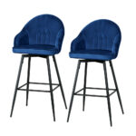 Velvet Swivel Bar Stools 2x Elegant Metal Legs 360° Seat Blue 72cm Height