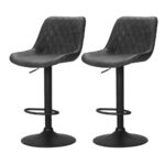 2x Vintage Leather Bar Stools Adjustable Swivel Gas Lift Black Diamond Back