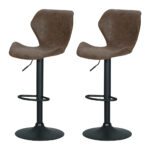 2x Vintage Leather Bar Stools Adjustable Swivel Brown Gas Lift Comfort 150kg