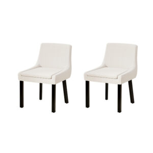 2 Beige Corduroy Dining Chairs Modern Rubberwood Legs Foam Padded Comfort