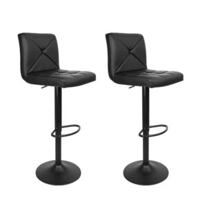 2x PU Leather Bar Stools Swivel Gas Lift Adjustable 68 81cm Black Heavy duty