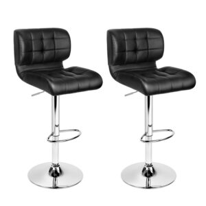 2x Swivel Bar Stools Deluxe PU Leather Adjustable Height Chrome Base Black