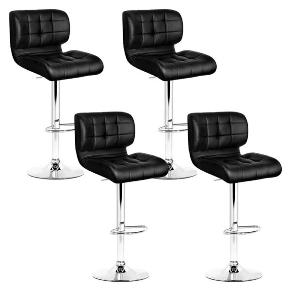 4x Leather Bar Stools Swivel Adjustable Gas Lift Black Chrome Base Footrest