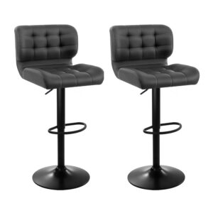 2x Swivel Bar Stools Gas Lift PU Leather Padded Grey 130kg Capacity