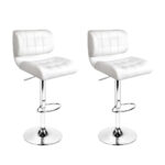 2x Swivel Bar Stools Deluxe PU Leather Adjustable Height White Gas Lift Footrest