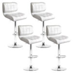 4x Leather Bar Stools 360 Swivel Gas Lift Chrome Base White Deluxe Padded Seat