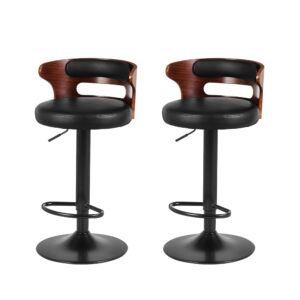 2x Adjustable Swivel Bar Stools Mid Back PU Leather Gas Lift 150kg Capacity