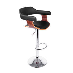 Swivel Bar Stool Adjustable Wooden Leather Gas Lift Armrest Black 90 110cm