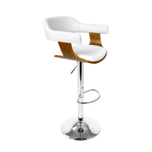 Swivel Bar Stool Adjustable PU Leather Wooden Chrome Gas Lift Armrest White