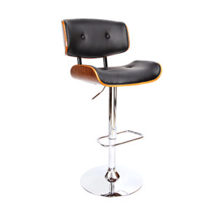 Swivel Bar Stool Wooden Chrome Gas Lift Leather Padded Black Adjustable 130kg