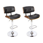 2x Swivel Bar Stools Wooden Chrome Gas Lift PU Leather Black Comfort 130kg