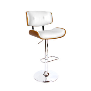 Swivel Bar Stool Wooden Chrome Gas Lift Leather Padded White 130kg Capacity