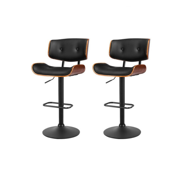 2x Adjustable Swivel Bar Stools Wooden Frame PU Leather 64 85cm Black