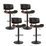 4x Adjustable Bar Stools Wooden Seat PU Leather 360 Swivel Gas Lift Black 150kg