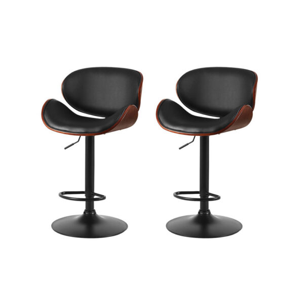 2x Adjustable Swivel Bar Stools Leather Padded Gas Lift Black 150kg Capacity