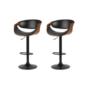 2x Adjustable Swivel Bar Stools Leather Gas Lift Armrest 150kg Capacity Black