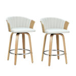 2x Swivel Bar Stools Bentwood Leather 360° Rotatable 66cm Seat Height White