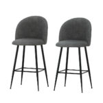 2x Padded Sherpa Bar Stools 66cm Seat Height Metal Frame Charcoal