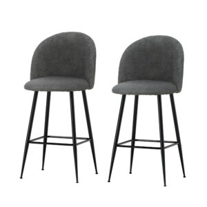 2x Padded Sherpa Bar Stools 66cm Seat Height Metal Frame Charcoal