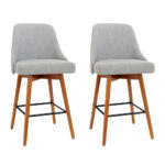 2x Wooden Bar Stools Swivel Seat Padded Backrest Grey 65cm Height 150kg Capacity